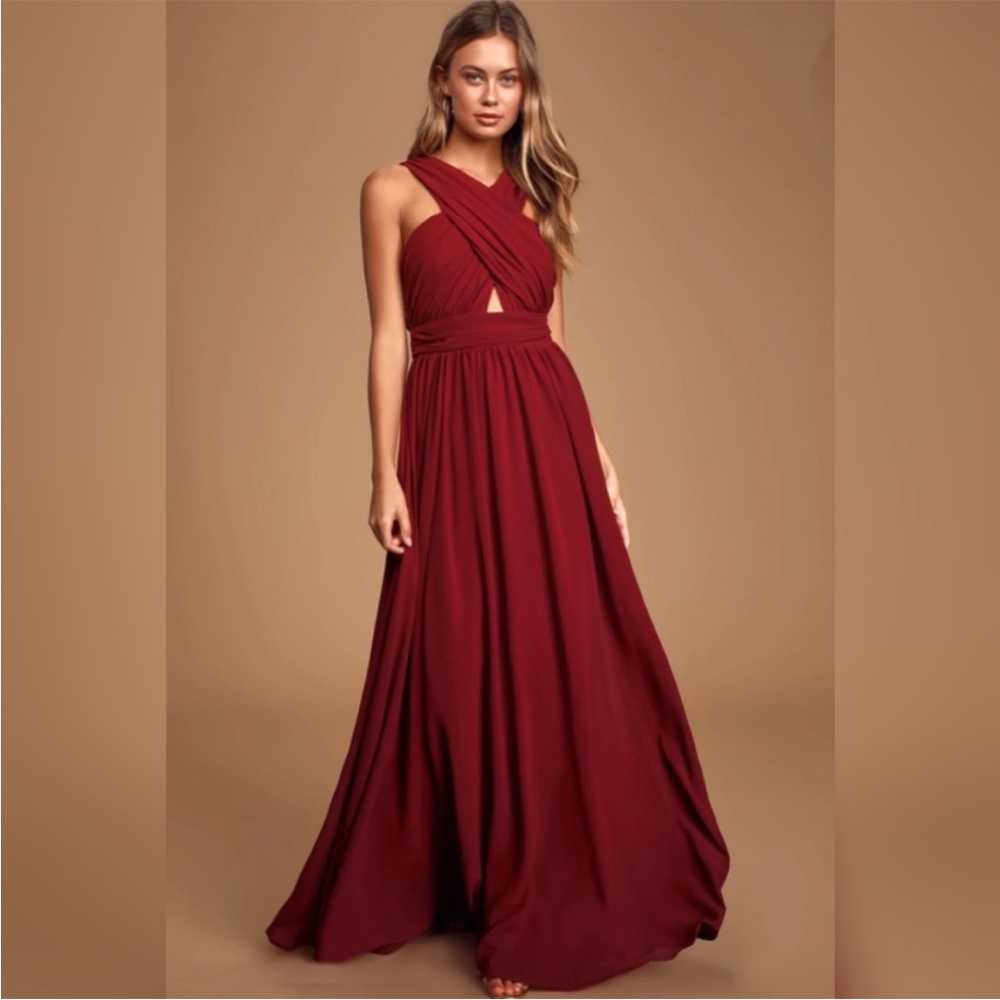 Lulus Divine Inspiration Burgundy Halter Maxi Dress XL NWT